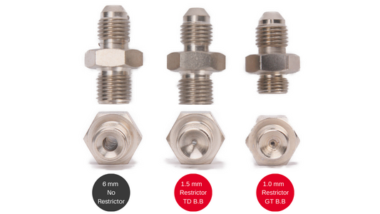 Kinugawa turbo oil restrictor fittings for ball bearing and journal bearing turbos