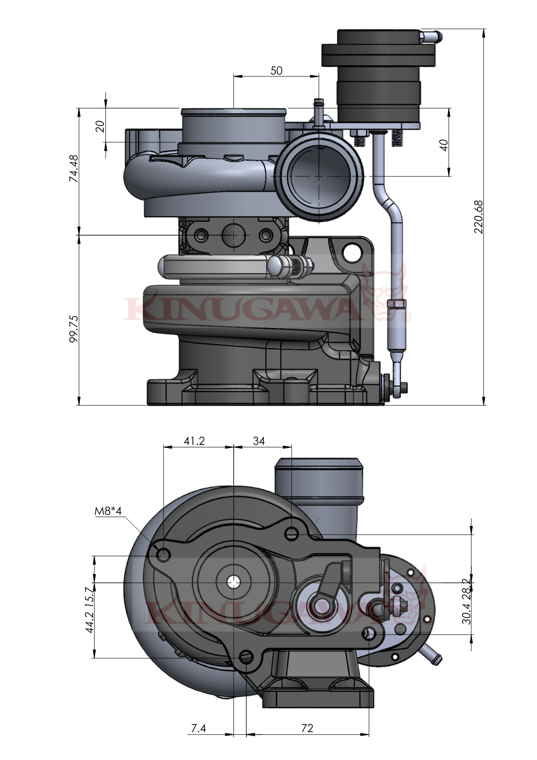 Kinugawa Turbo 2.4" TD04HL-20T 6cm T25 Greddy 4-Bolt Internal Wastegate