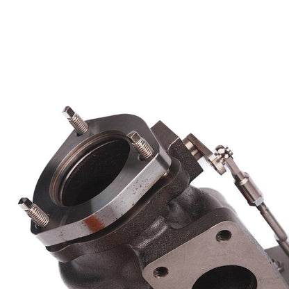 Kinugawa Turbo 2.4" TD04HL-15T T25 Saab with conic outlet and internal wastegate, shown from rear view with outlet sizes.