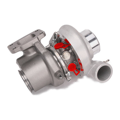 Kinugawa Turbo 3" Anti-Surge TD05H-18G turbocharger with V-band for Nissan Patrol TD42, top-mount water-cooled, 90-degree design.
