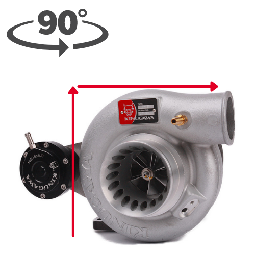 Kinugawa Turbo 3" Anti-Surge TD05H-16G turbocharger for Nissan Patrol TD42, top mount, water-cooled, 90-degree V-band connection.