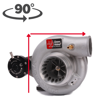 Kinugawa Turbo 3" Anti-Surge TD05H-16G turbocharger for Nissan Patrol TD42, top mount, water-cooled, 90-degree V-band connection.