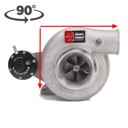 Kinugawa Turbo 3" TD05H-18G V-Band turbocharger for Nissan Patrol TD42, oil-cooled, top mount, 90-degree configuration.