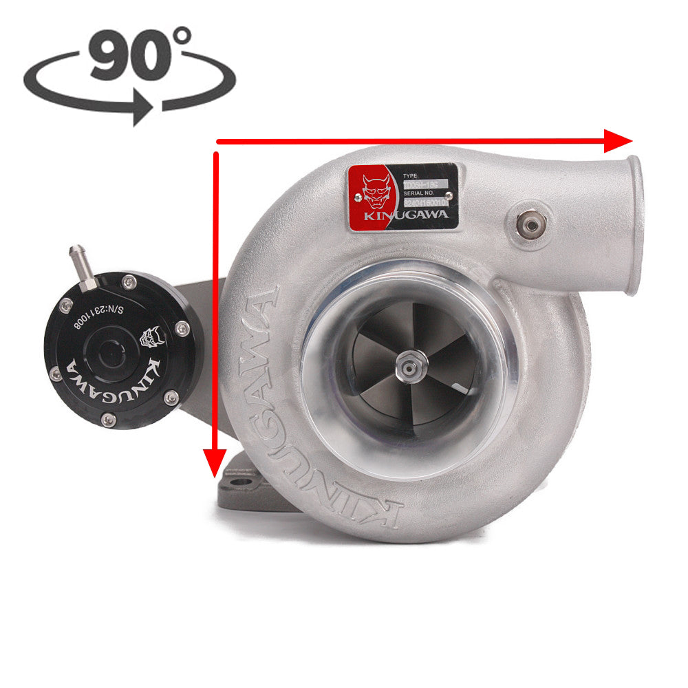 Kinugawa Turbo 3" TD05H-18G V-Band for Nissan Patrol TD42, top mount water-cooled turbocharger, 90-degree design.