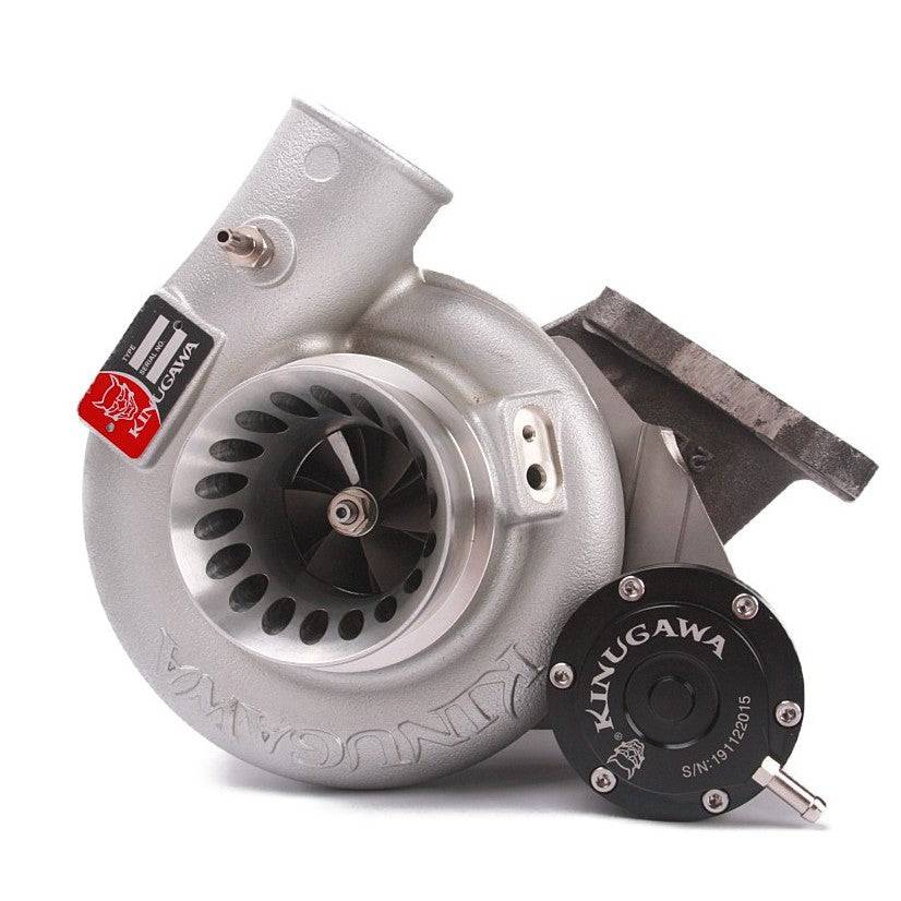 Kinugawa Turbo 3" TD05H-18K for Toyota Land Cruiser 1HD-T, 1HD-FT, 1HD-FTE showing turbocharger with polished housing and inlet.