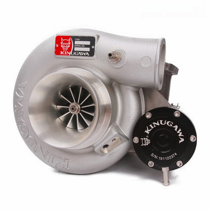 Kinugawa Turbo TF06-18K 3-inch T25 V-Band internal wastegate turbocharger showing the turbine housing and 5-bolt flange.