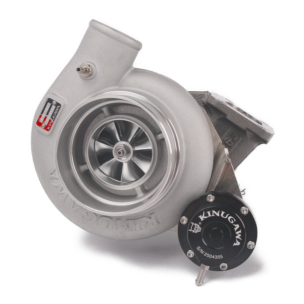 Kinugawa Turbo 4" Anti-Surge TD05H-18K turbocharger for Nissan Patrol, top mount oil-cooled, V-band connection, radius merge manifold