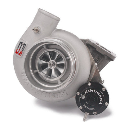 Kinugawa Turbo 4" Anti-Surge TD05H-18K turbocharger for Nissan Patrol, top mount oil-cooled, V-band connection, radius merge manifold