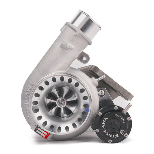 Kinugawa Turbo 4-inch Anti-Surge TD05H-18G turbocharger for Toyota Land Cruiser 1HD-T and 1HD-FTE engines, showing the turbo unit.