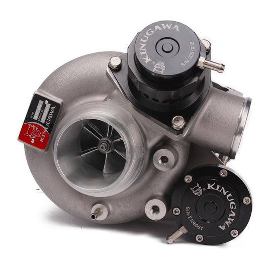 Kinugawa turbocharger with 2.4-inch TD05H-16G ball bearing, 8cm T3, V-band, internal wastegate, BOV, and BCV for high performance.