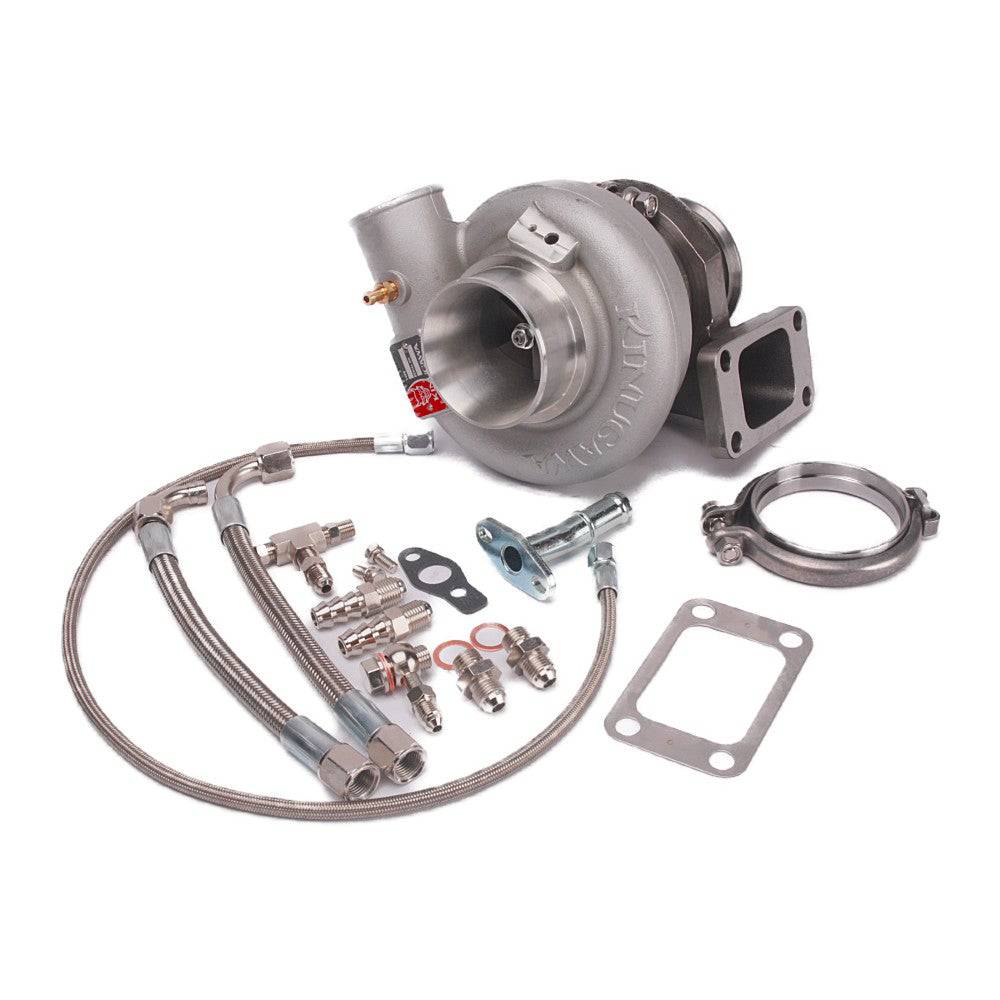 Kinugawa Turbo Ball Bearing 3" TD05H-18G external wastegate with T3 V-band for turbocharger applications.