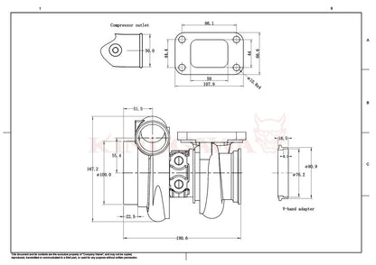 Kinugawa Turbo Ball Bearing TD05H-16K external wastegate turbocharger with 4-inch V-band connection and anti-surge design.