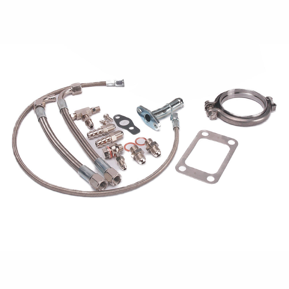 Kinugawa Turbo 4" Anti-Surge TD06SL2-18G external wastegate turbocharger with oil and water cooling components.