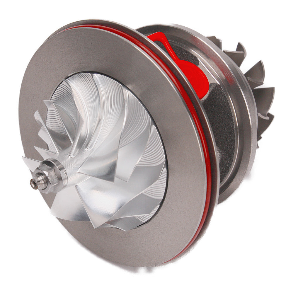 Kinugawa turbo CHRA cartridge TD05H-18G oil-cooled for Greddy Mitsubishi turbo upgrade, showing the turbine and compressor wheels.
