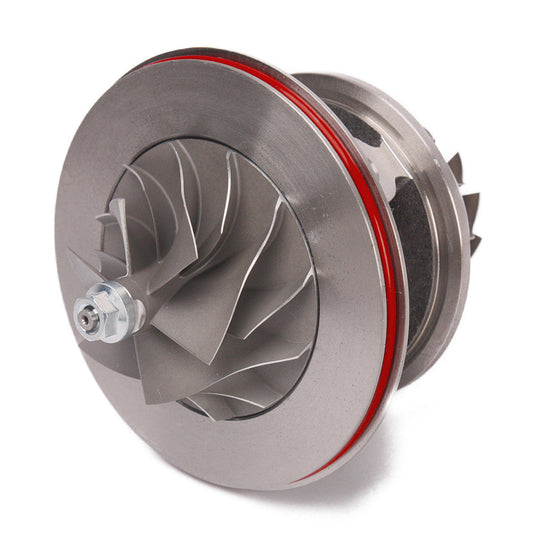 Kinugawa TD06-20G oil-cooled turbo CHRA cartridge for Mitsubishi turbo upgrade, showing the turbine and compressor wheels.