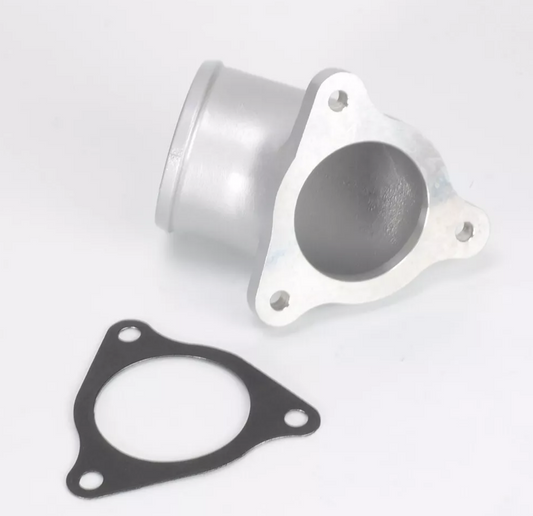 Kinugawa turbo compressor inlet adapter for Mitsubishi Lancer EVO X 10 4B11T, turbine housing component, black metal finish.