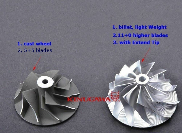 Kinugawa Turbo GTX CHRA Cartridge for Toyota 1HD-FTE Land Cruiser, bolt-on turbo upgrade, in black with visible turbine wheels