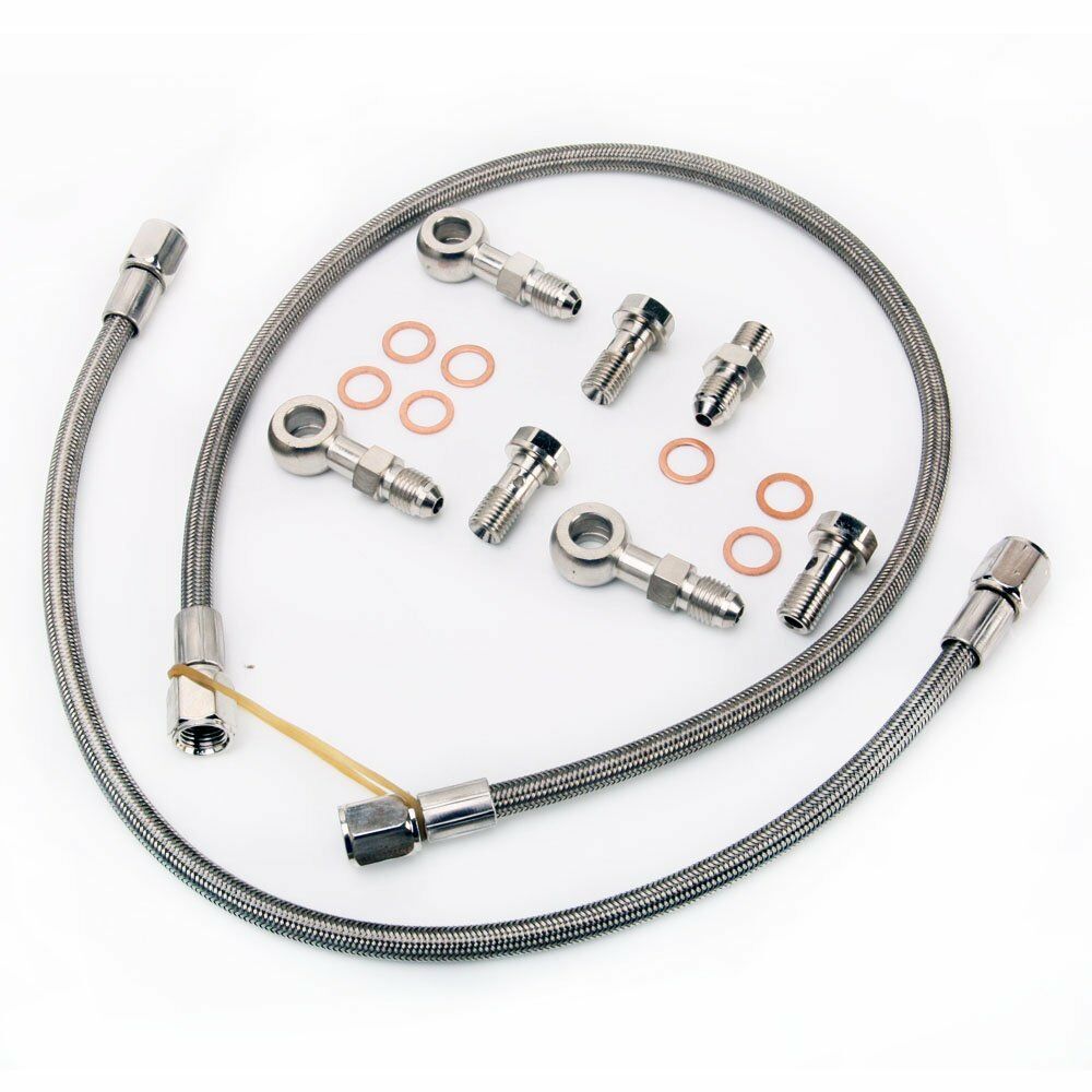 Kinugawa turbo oil feed line kit for 6G72T MHI 3000GT Dodge Stealth twin turbo, compatible with TD04 and TD04HLL models.
