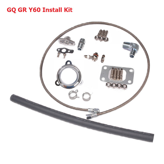 Kinugawa turbo oil and water line kit for Nissan Patrol TD42 with V-band turbine housing and 3-bolt fittings, new spare parts.