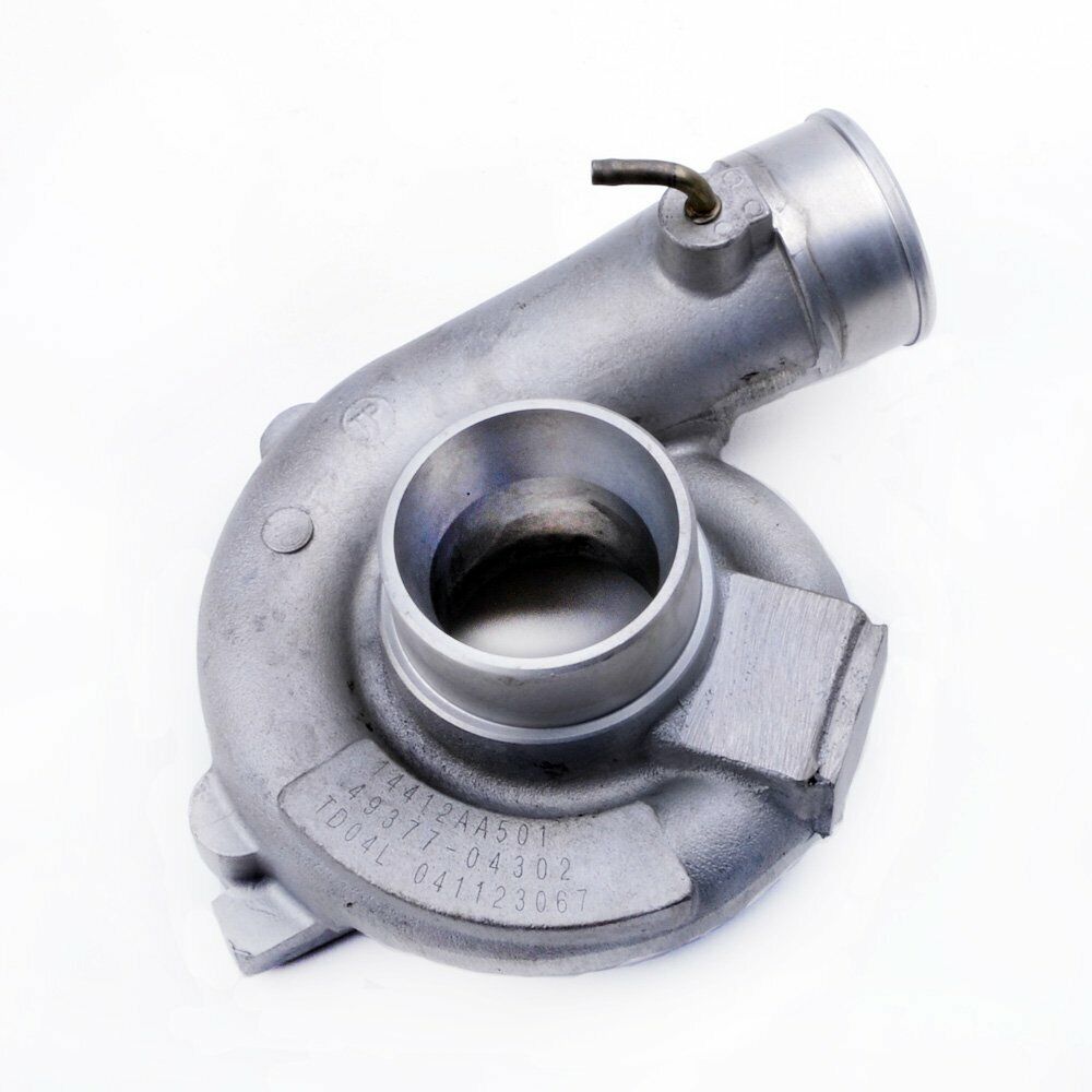 Kinugawa turbo compressor housing for Subaru WRX, Forester XT, Saab 9-2X Aero TD04, showcasing the durable metal construction.