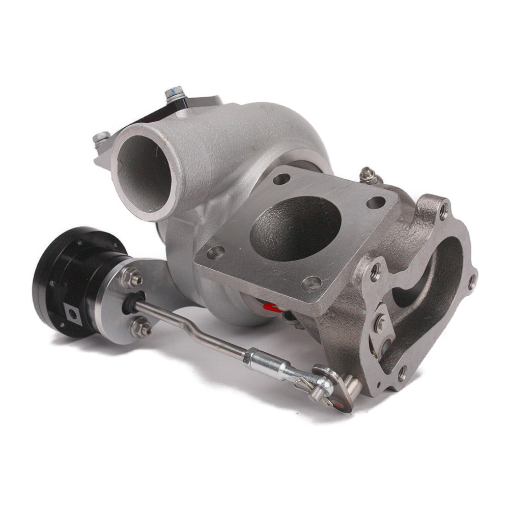 Kinugawa Turbo TD04L turbocharger for Mazda Mazdaspeed MX-5 Miata 1.8T, showing the brand and detailed components.