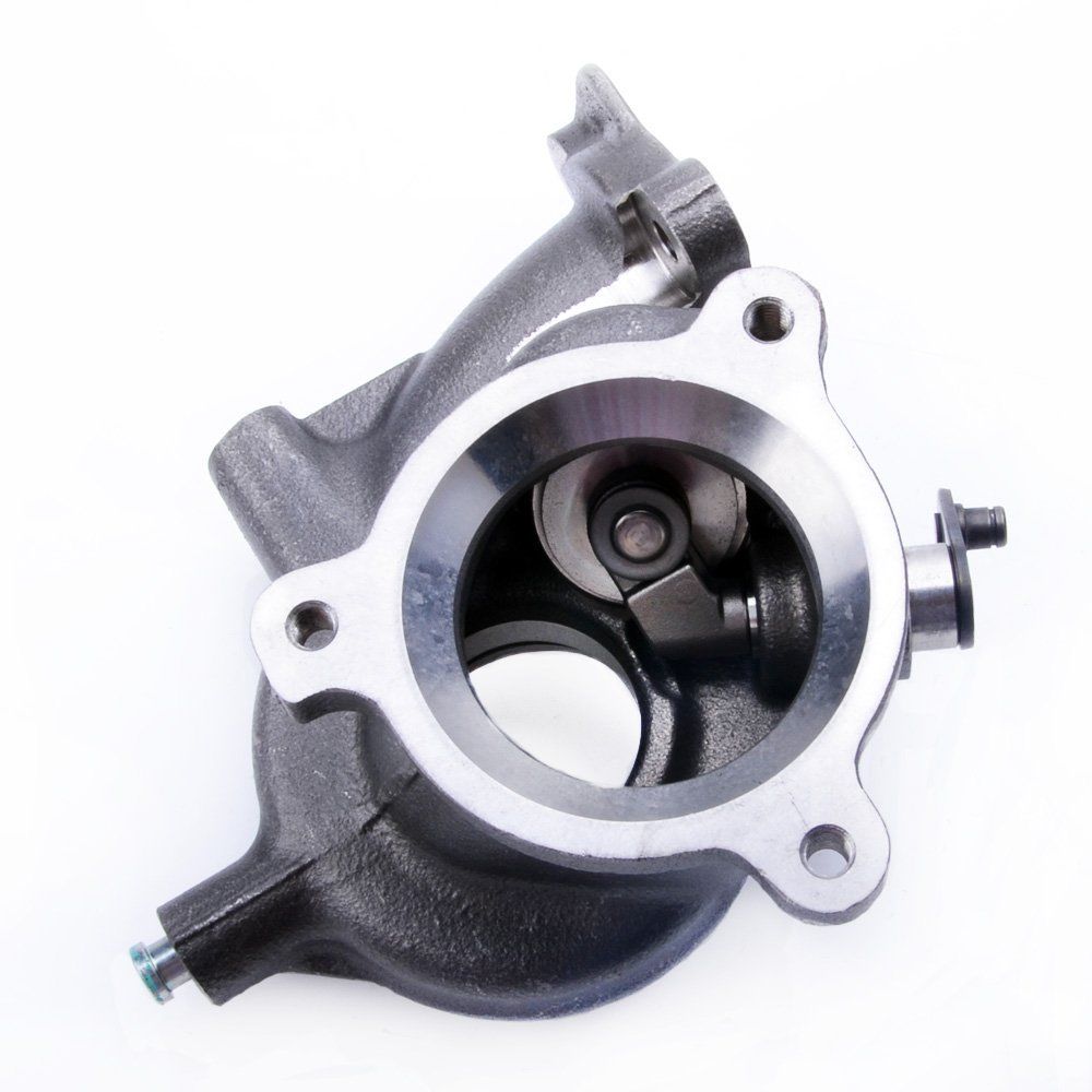 Kinugawa TD04L turbo turbine housing with A/R 6cm for Saab 9-3 2.0T B207L B207R Aero, showing the cast metal housing with inlet and outlet.