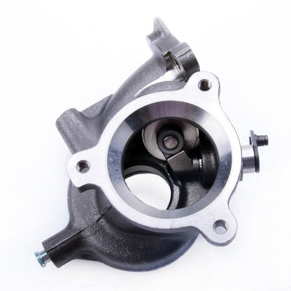Kinugawa TD04L turbo turbine housing with A/R 6cm for Saab 9-3 2.0T B207L B207R Aero, showing the cast metal housing with inlet and outlet.