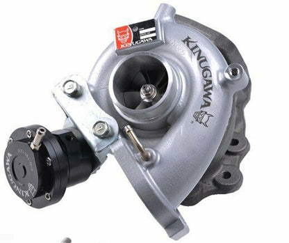 Kinugawa Turbo TF035HM-15G for Mitsubishi Colt CZT Ralliart, shows the turbocharger with metal turbine housing and compressor wheel.
