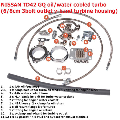 Kinugawa Turbo Roulement à billes 3 "td05h - 16g 6cm DTS 3 boulons 3" V - band pour Nissan Patrol td42 Low Mount refroidissement par eau