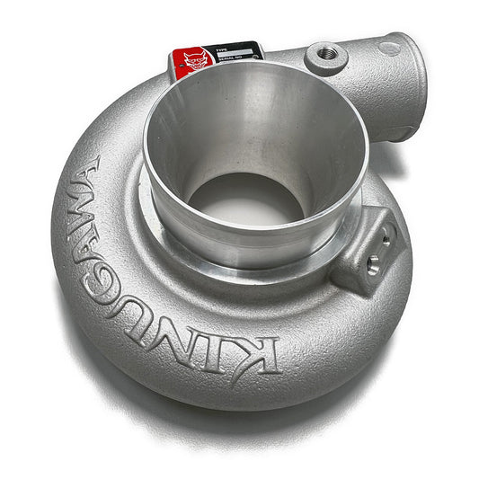 Kinugawa Turbo compressor housing with 16G, 18G, 20G, 16K, 18K, and 25G covers for turbochargers, showing metal construction.