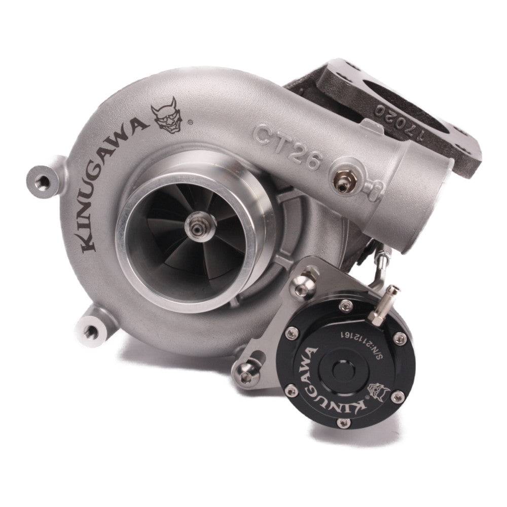 Kinugawa Turbo CT26 GT3071R turbocharger for Toyota Supra 7MGTE MK3 MA70, bolt-on fit with visible turbine and compressor housing.