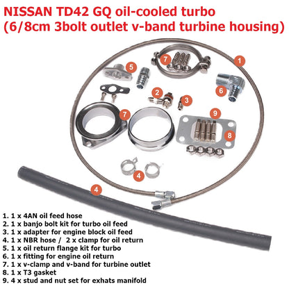 Kinugawa Turbo 3 "Non Anti-Surge TD05H-16G 6cm T3 3" V-band Nissan Patrol TD42 GU GQ DTS Low Mount Oil-Cooled