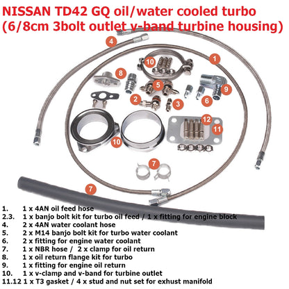 Kinugawa Turbo ボールベアリング3"反サージTD05H-20G6cm T3 3"Vバンド日産のパトロールTD42GU GR Gqの低い台紙水冷却される